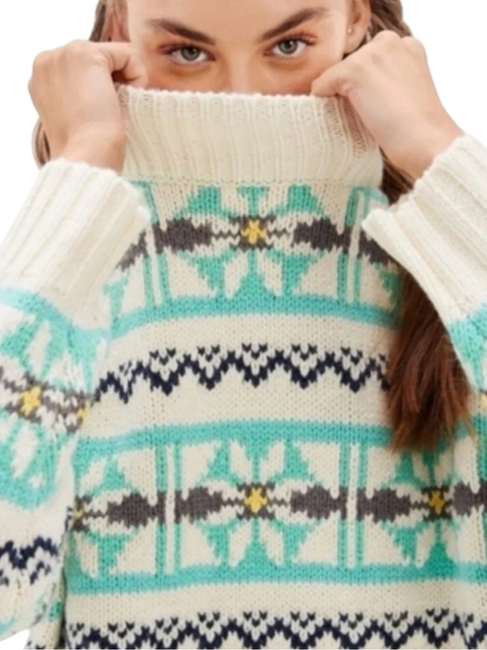 AMERICAN EAGLE Oversized Fair Isles Mock Neck Winter Sweater  Size L — WOW!!!
